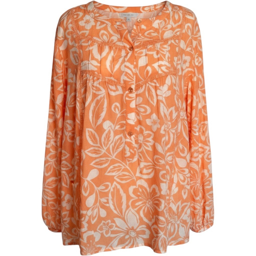 NWT Zac & Rachel Floral Peasant Blouse Coral White Lace Trim Plus Size 1X